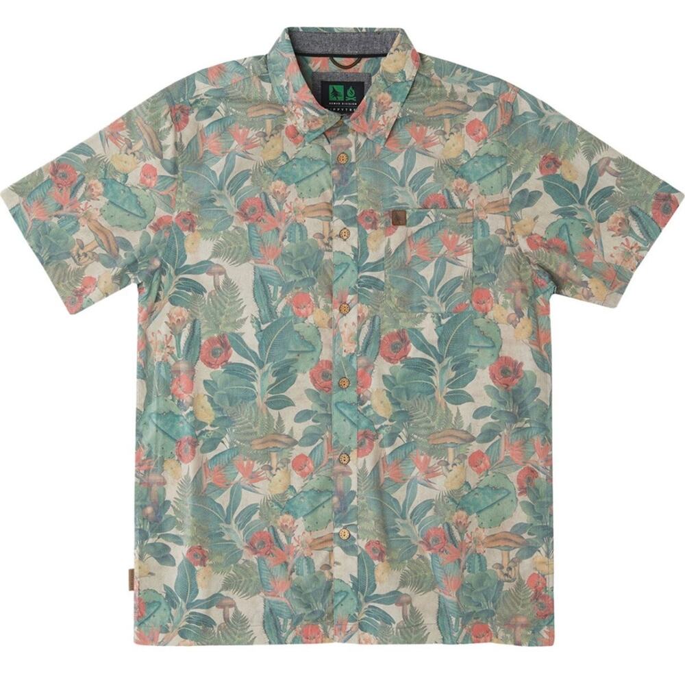 HippyTree Chiapas Woven Mushroom Print Tropical Camp Shirt Mens L 42 Chest -